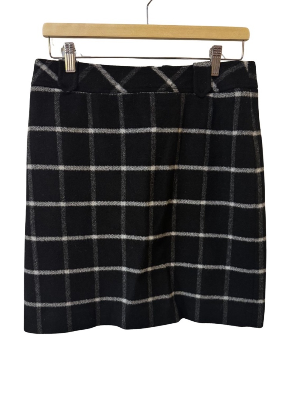Talbots Black Window Pane Skirt - Wool Blend